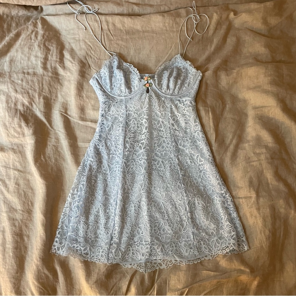 NWT For Love And Lemons Blue Creamsicle Lace Slip Dress